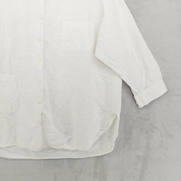 Sangham Ivory 3/4 Sleeve Button Down Cotton Shacket P2000 - Picture 3 of 12